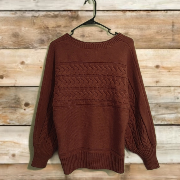 🍁Rustic clay colored cable knit Sweater Womens Size M/L - Picture 3 of 4